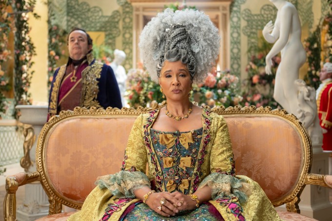 Bridgerton. (L to R) Hugh Sachs as Brimsley, Golda Rosheuvel as Queen Charlotte in episode 403 of Bridgerton. Cr. Liam Daniel/Netflix © 2025