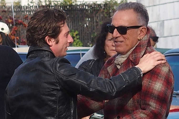 BAYONNE, NJ - NOVEMBER 04: Jeremy Allen White and Bruce Springsteen are seen on the set of "Deliver Me From Nowhere" on November 4, 2024 in Bayonne, New Jersey. (Photo by Bobby Bank/GC Images)