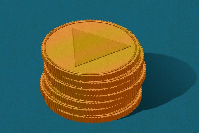 Stack of coins with a streaming play button on the top coin