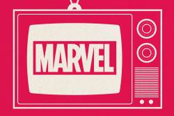Old TV set with a Marvel logo on the screen