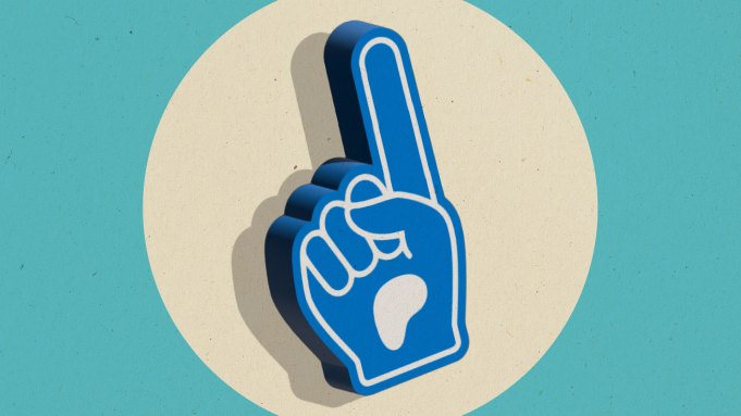 A foam finger with the Patreon logo on it.