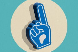 A foam finger with the Patreon logo on it.