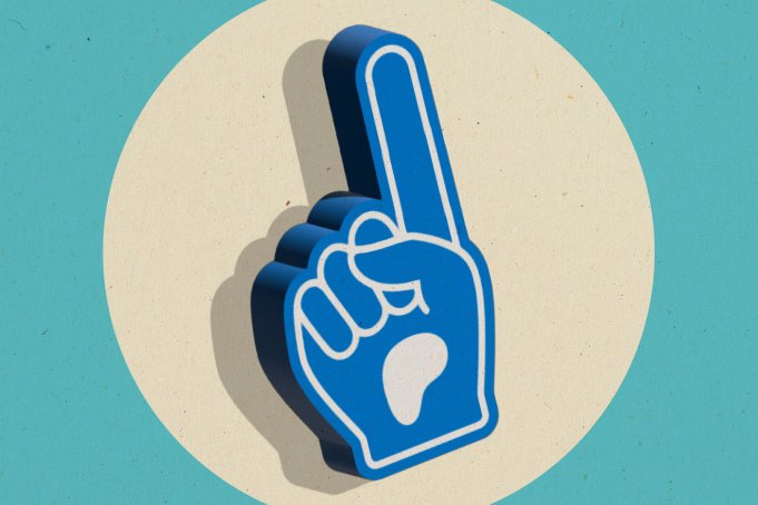 A foam finger with the Patreon logo on it.