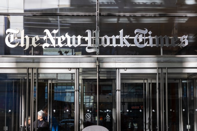 NEW YORK, NEW YORK - FEBRUARY 07: The New York Times building stands in Midtown on February 07, 2024 in New York City. New York Times Co.’s stock fell 4% early Wednesday, after the newspaper beat profit estimates for the fourth quarter but had its revenue fall slightly. (Photo by Spencer Platt/Getty Images)