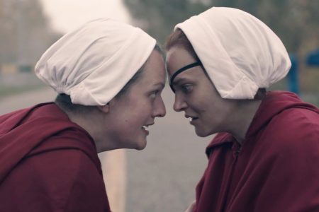 THE HANDMAID'S TALE, from left: Elisabeth Moss, Madeline Brewer, 'Milk', (Season 4, ep. 404, aired May 5, 2021). photo: ©Hulu / Courtesy Everett Collection