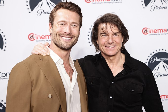 LAS VEGAS, NEVADA - APRIL 03: (L-R) Glen Powell and Tom Cruise attend the Paramount Pictures 2025 CinemaCon Footage Presentation at The Colosseum at Caesars Palace in Las Vegas, Nevada on April 03, 2025. (Photo by Greg Doherty/Getty Images for Paramount Pictures)